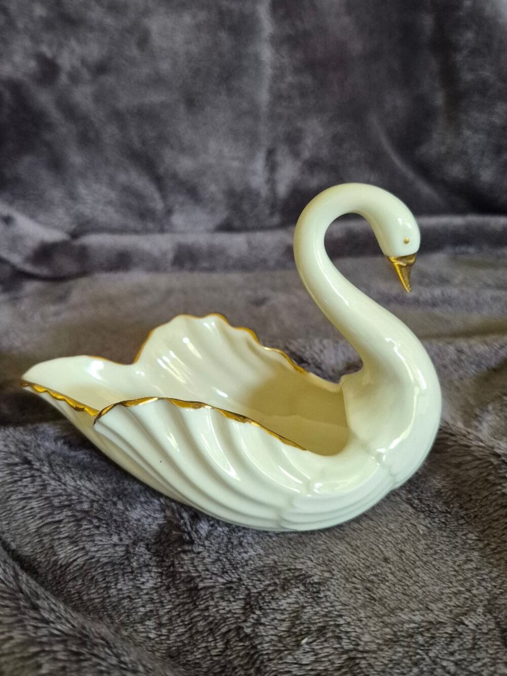 Vtg Lenox Ivory/Gold Trim Swan Trinket Ring Porcelain Ring Dish Holder USA